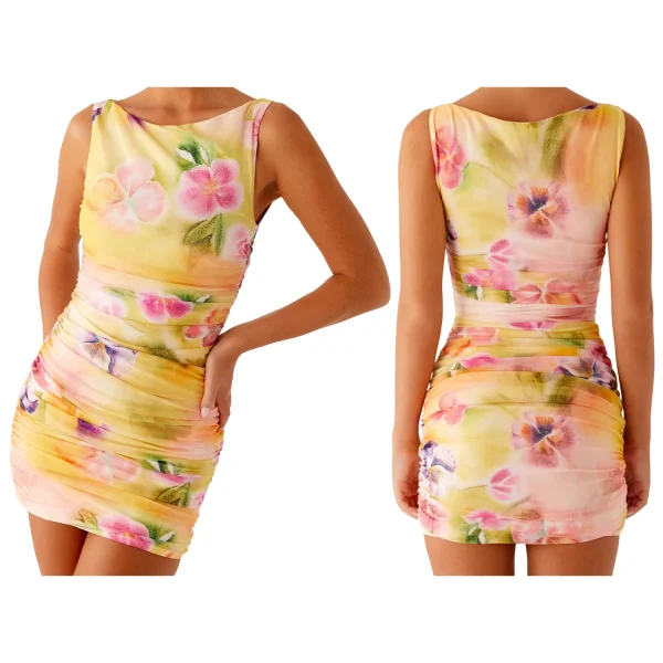 Women s Casual Sleeveless Floral Print Mini Dress