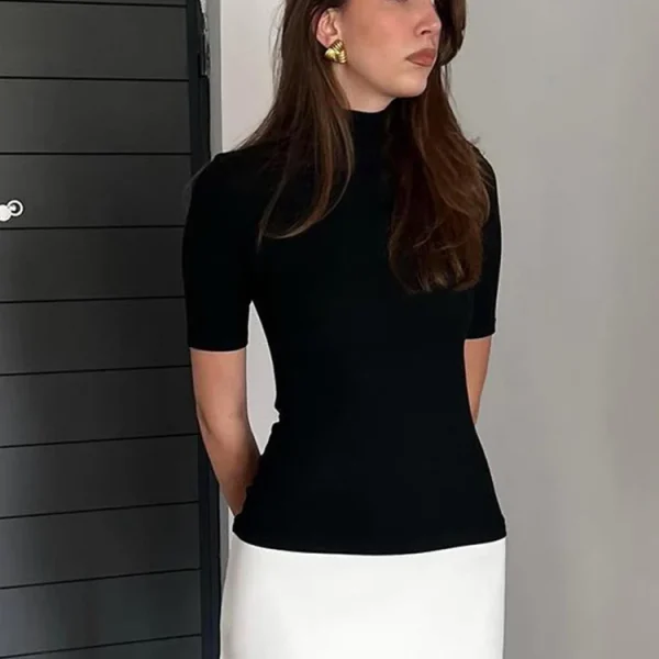 Summer 2025 Turtleneck Half Sleeve Mini Dresses French Style