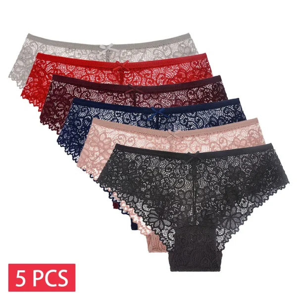 5 PCS/Set Lace Panties Sexy Transparent Underwear Low Rise Panties